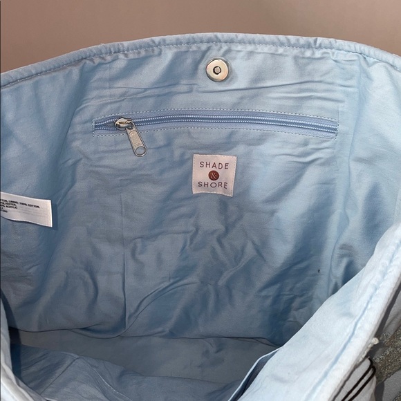 NWT Shade & Shore Sky Blue Quilted Leaf Tote/Beach Bag. - Picture 2 of 6